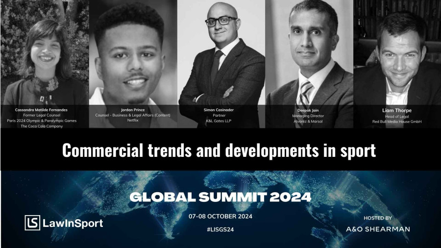 Title image: announcement Commercial legal trends & developments in sport to be discussed at LawInSport Global Summit 2024