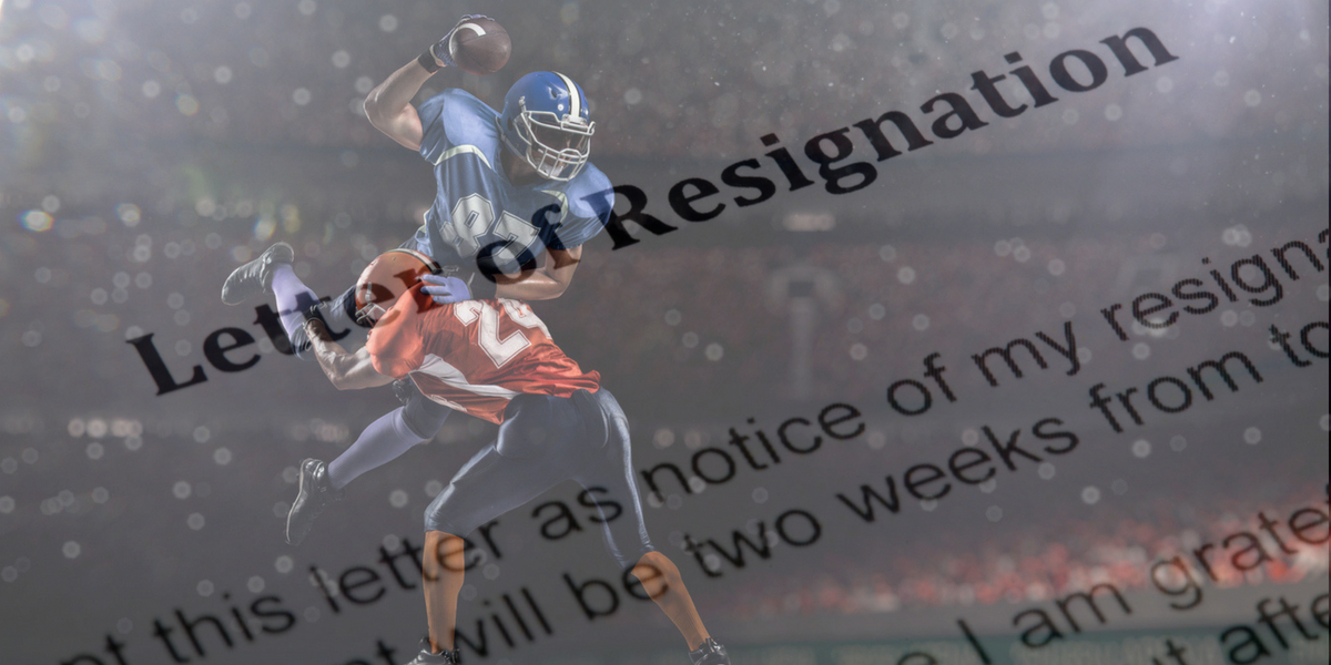 Resignation letter with American football background