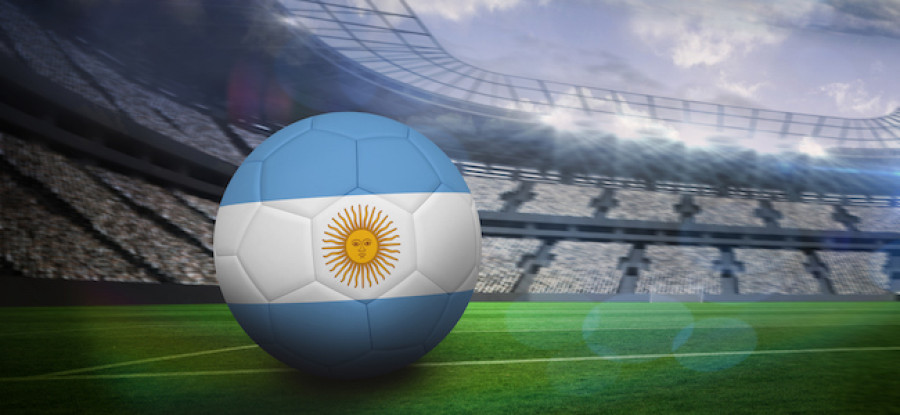 Argentina flag on football inside of stadium