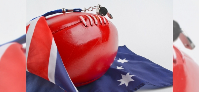 Australian flag wrapped around rugby ball