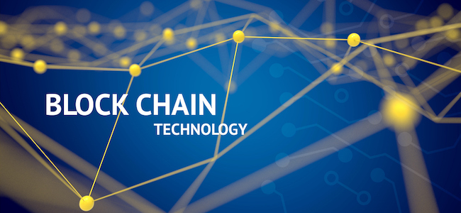 Block Chain Technology text on symbolic background