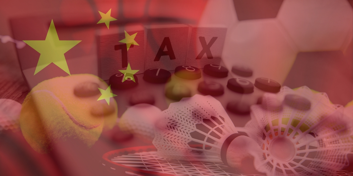 China Flag with sports and tax background