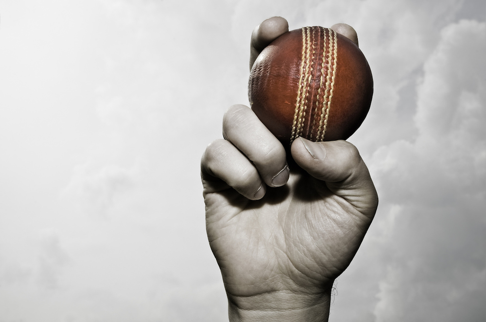 Cricket ball in hand