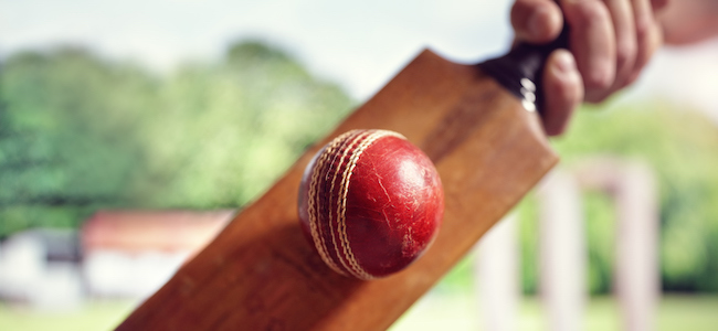 Cricket ball hitting bat