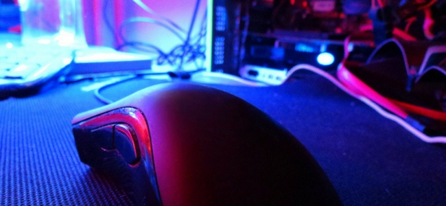 Gaming mouse in red and blue light