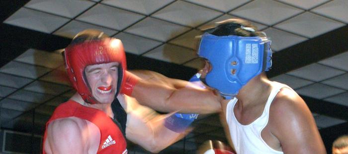 Boxers wearing head protection