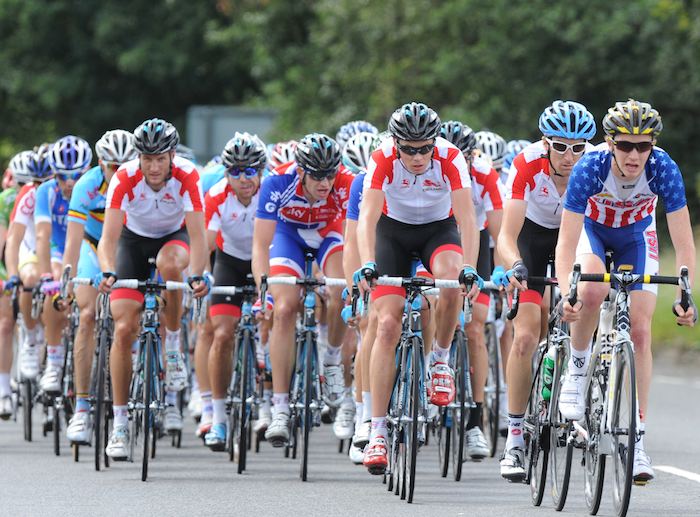 Cyclists bunched together