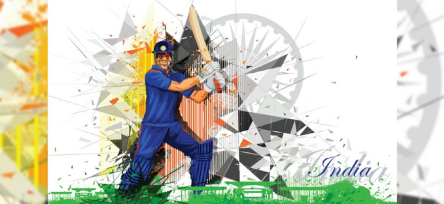 Indian cricket player on Indian flag design in background