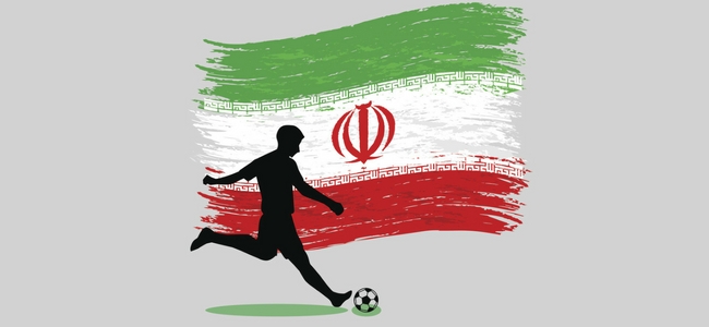 Football player in front of Iranian flag