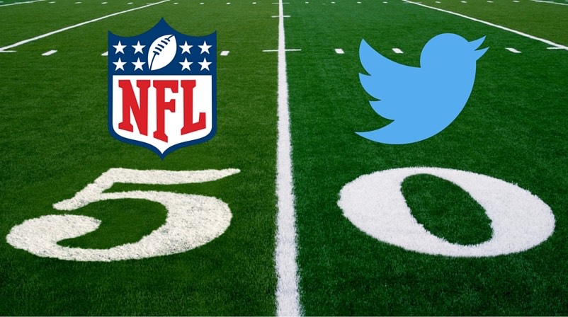 NFL and Twitter logos on American football pitch