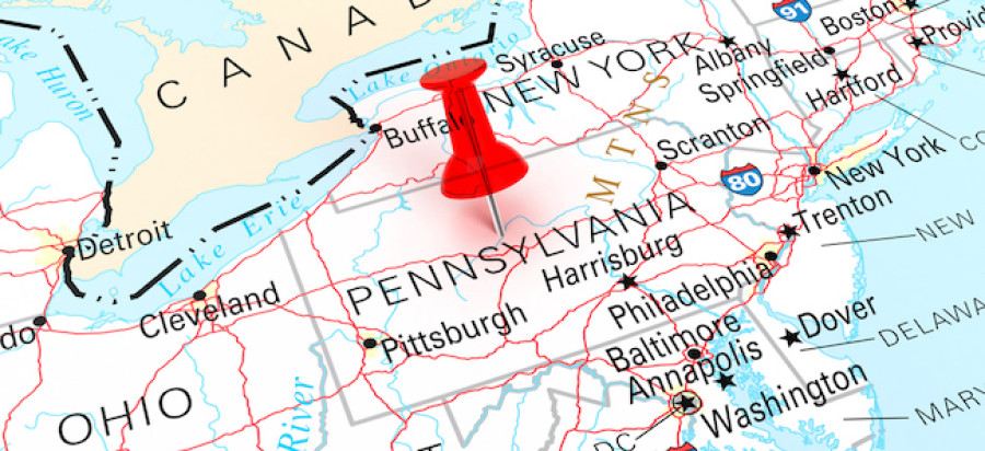 State of Pennsylvania on map 