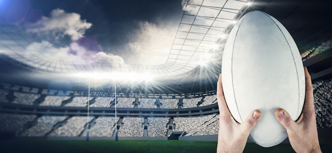 Rugby ball in stadium