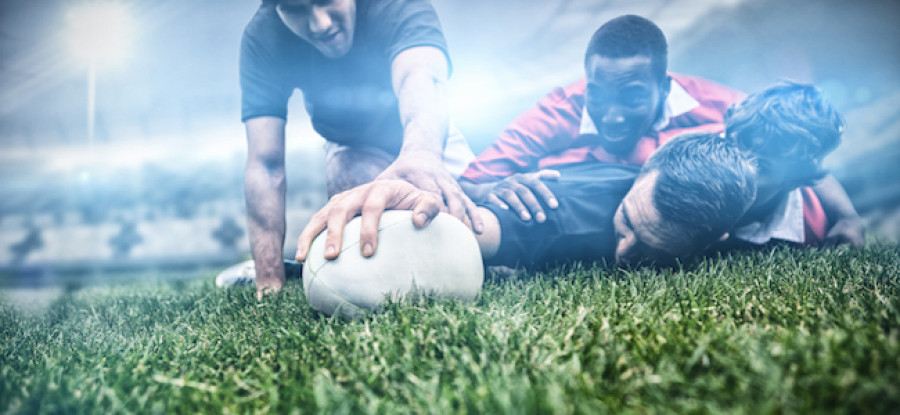 Rugby players on field