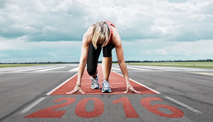 Women on start line of running track 2016