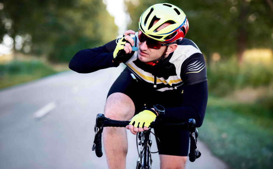 Cyclist with inhaler