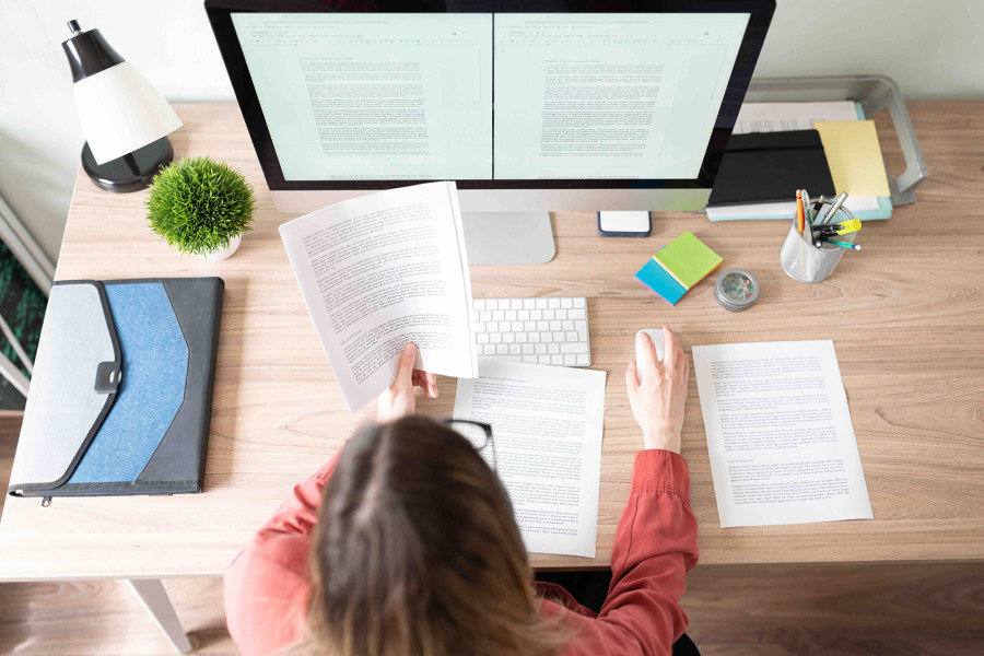 Woman writing article